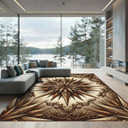 Ornate Golden Starburst Filigree Accents Rug