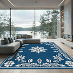 Deep Blue Snowflake Floral Medallion Rug