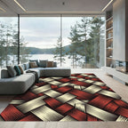 Woven Red Cream Interlocking Stripes Rug