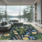 Dark Meadow Chamomile Lavender Cornflower Bouquet Rug