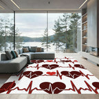 Bold Crimson Heartbeat EKG Rhythm Rug