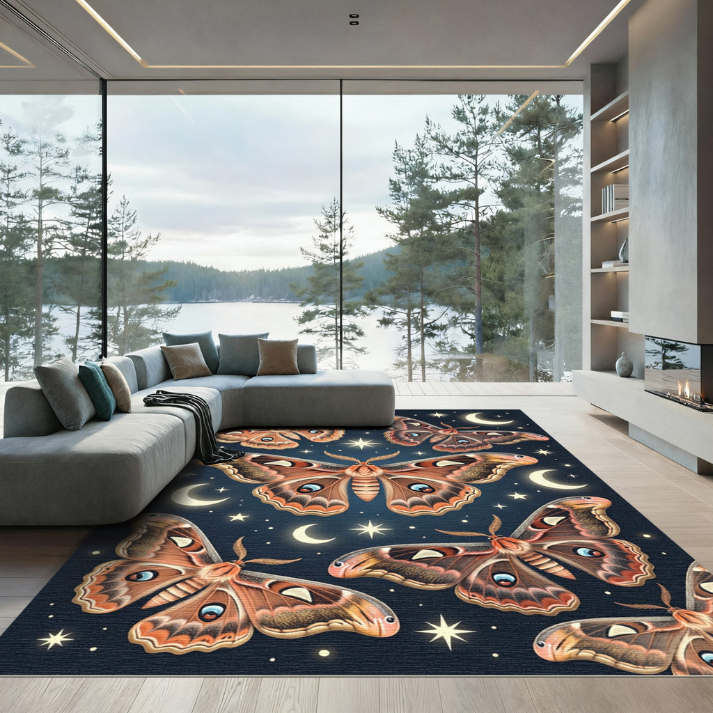 Celestial Moth and Moonlit Sky Rug
