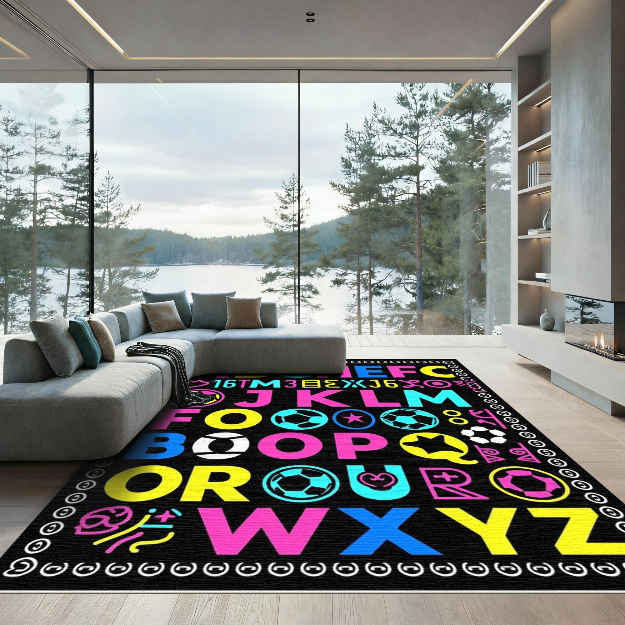Vibrant Alphabet Soccer Balls Collection Rug