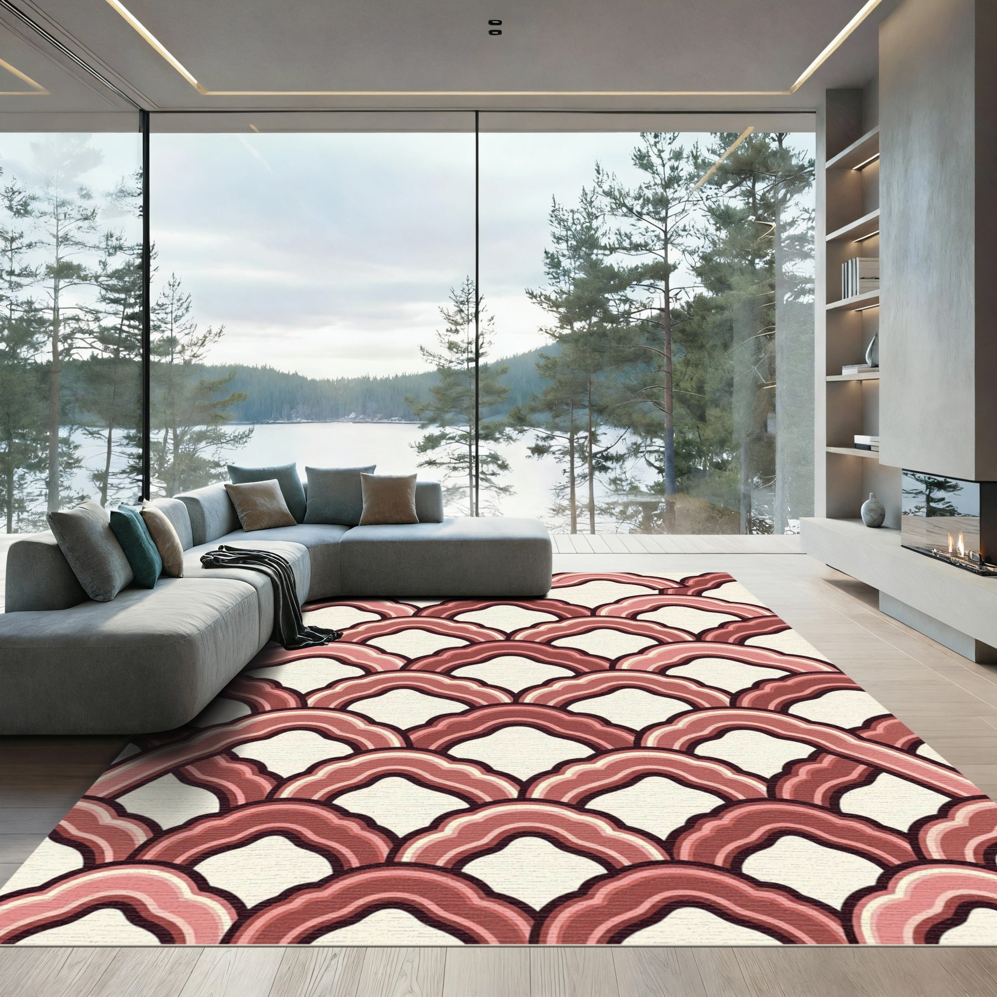 Scalloped Dusty Rose Layered Arch Rug