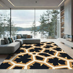 Geometric Gold Black Ochre Cells Rug