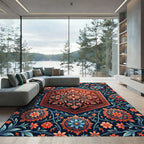 Hexagonal Crimson Floral Medallion Rug