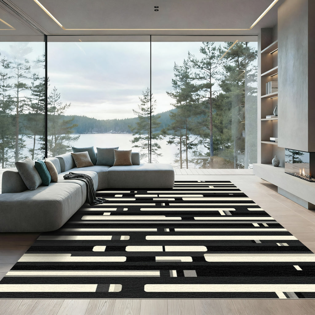 Modern Monochromatic Abstract Linear Grid Rug