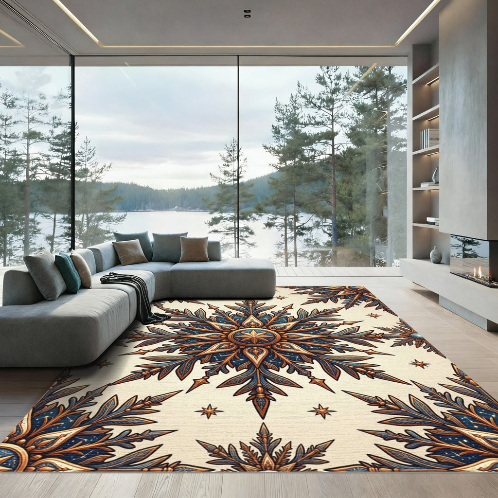 Celestial Golden Starburst Navy Medallion Rug