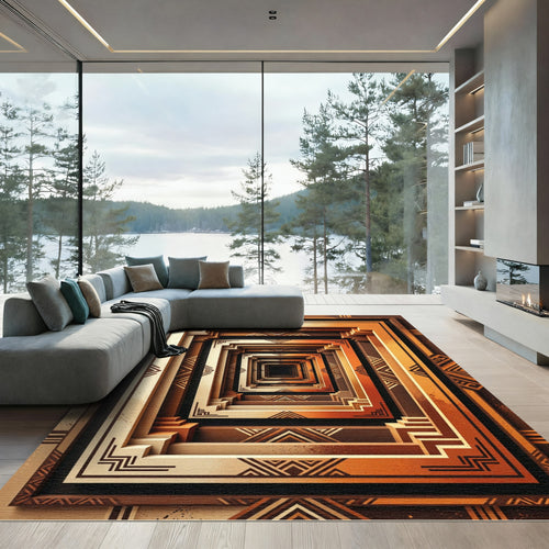 Art Deco Bronze Geometric Hallway Rug
