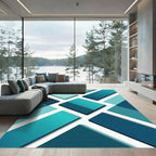 Geometric Teal Layered Block Square Rug