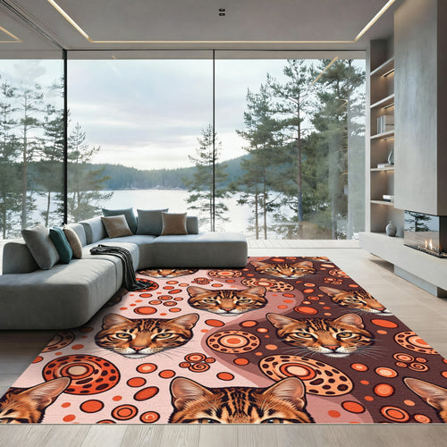 Bengal Cat Amber Orange Abstract Sphere Rug