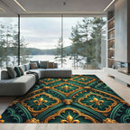 Emerald Gold Gothic Fleur-de-lis Lattice Rug