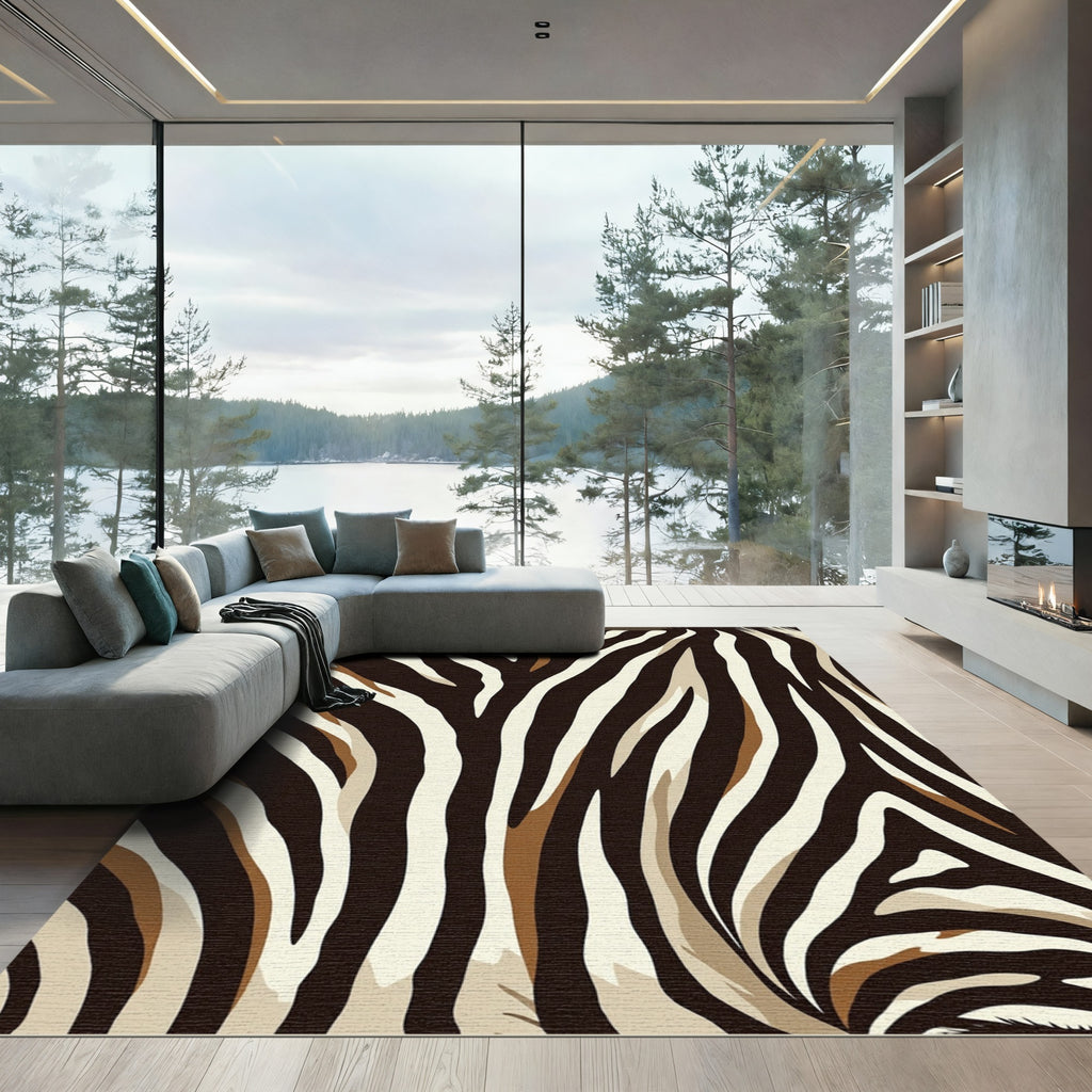 Earthy Zebra Striped Animal Texture Rug