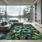 Art Deco Teal Hibiscus Palm Garden Rug