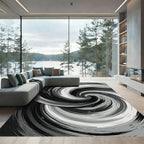 Modern Monochrome Swirling Abstract Accent Rug