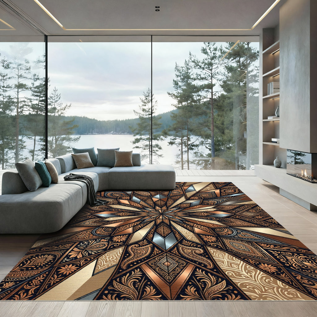 Ornate Copper Paisley Starburst Rug
