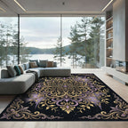 Elegant Gold and Lavender Floral Mandala Rug
