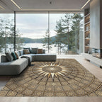 Golden Sunburst Medallion Circular Tile Rug