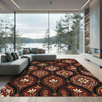 Ornate Crimson Floral Damask Scroll Rug
