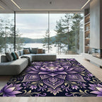 Purple Lotus Mandala with Vine Accents Rug