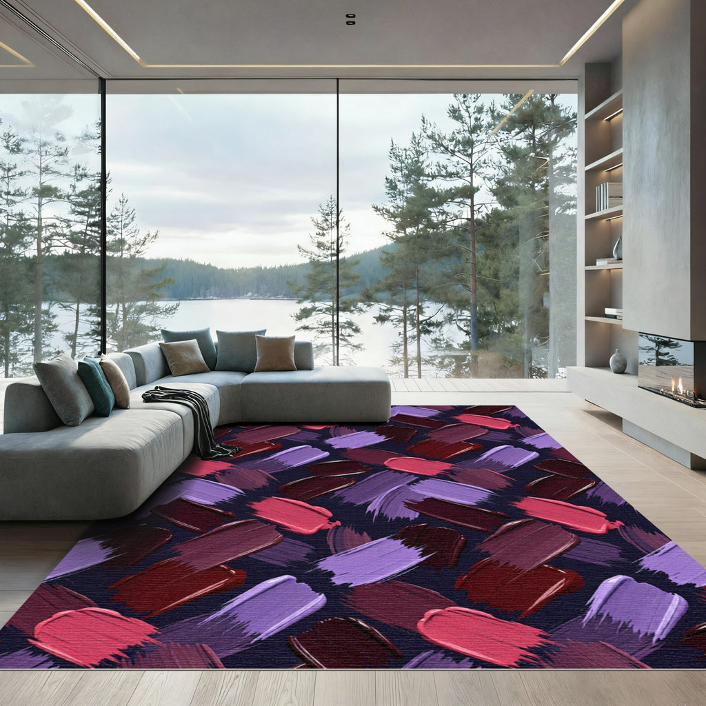 Bold Berry Swirl Brush Strokes Rug