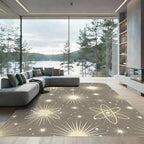 Golden Atom Starburst Celestial Scene Rug