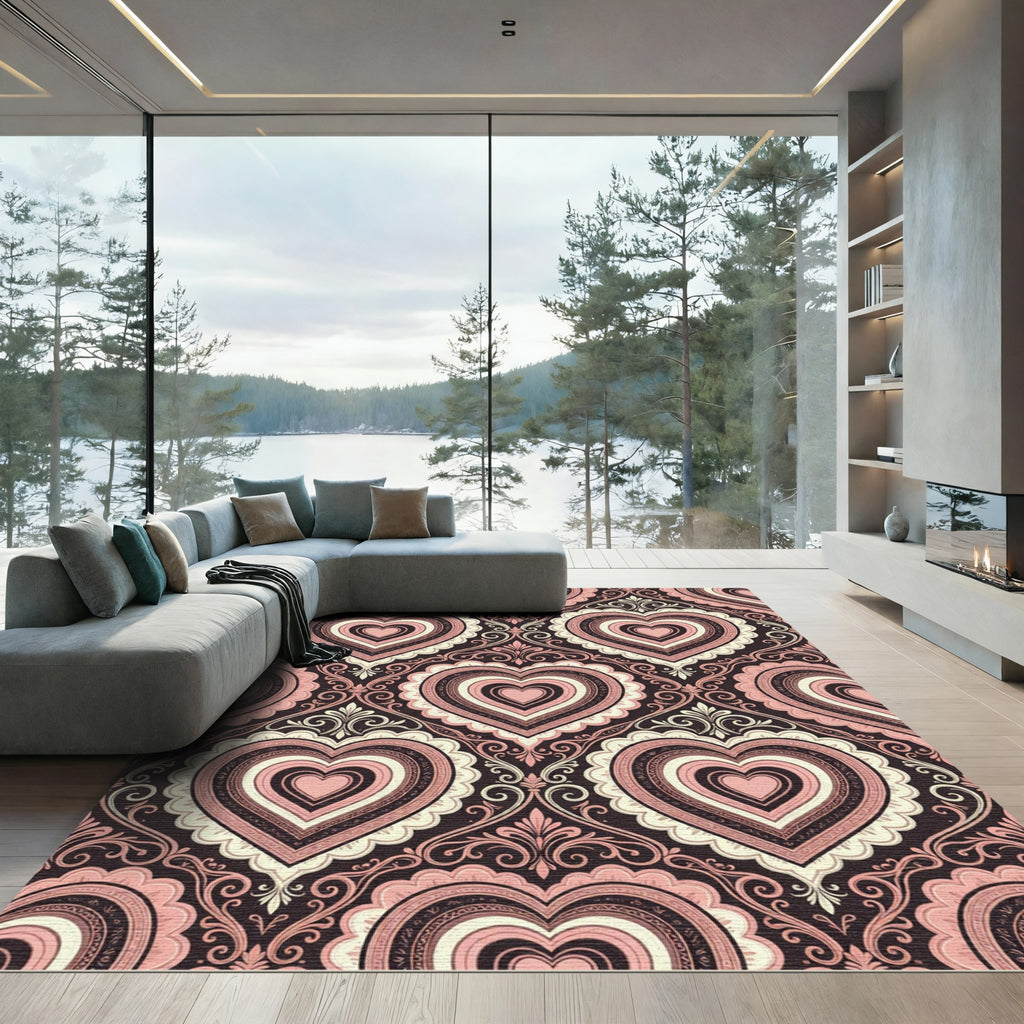 Pink Heart Baroque Ornamental Rug