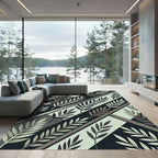 Sophisticated Sage and Charcoal Diagonal Leaf Rug