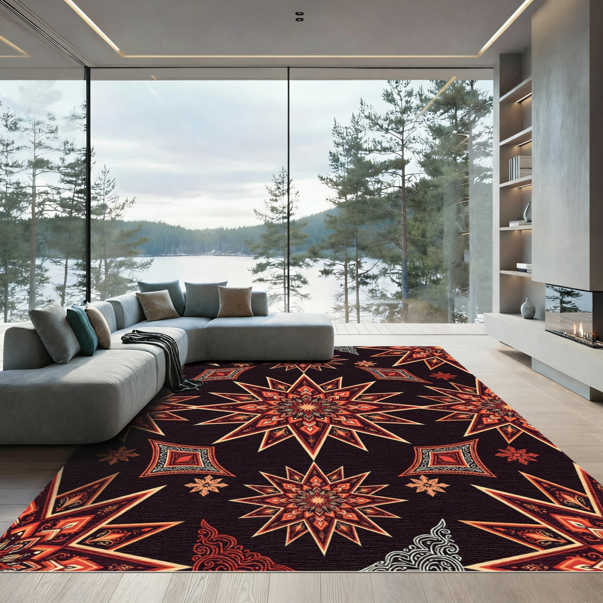 Fiery Orange Star Medallion Rug