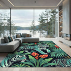 Turquoise Tigers Lush Jungle Foliage Rug