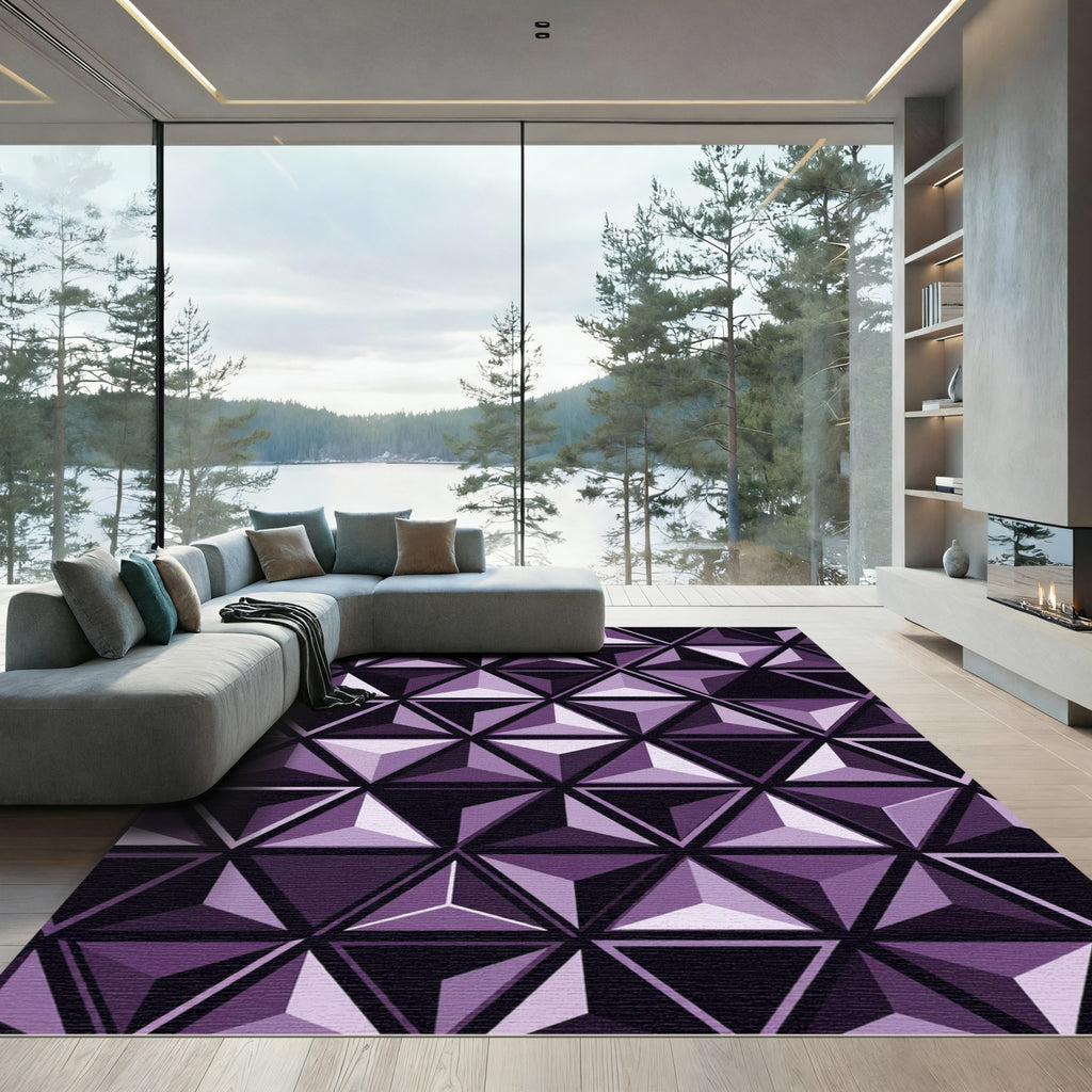 Geometric Violet Triangles Modern Rug