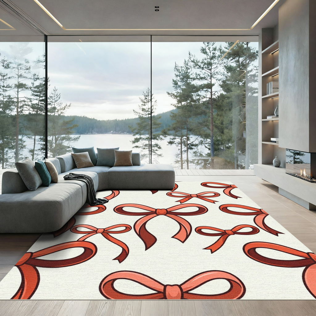 Playful Coral Bow Ribbon Repeat Rug
