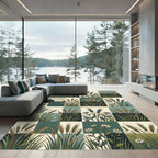 Sage Green Wheat and Daisy Grid Rug