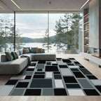 Modern Monochromatic Abstract Block Grid Rug