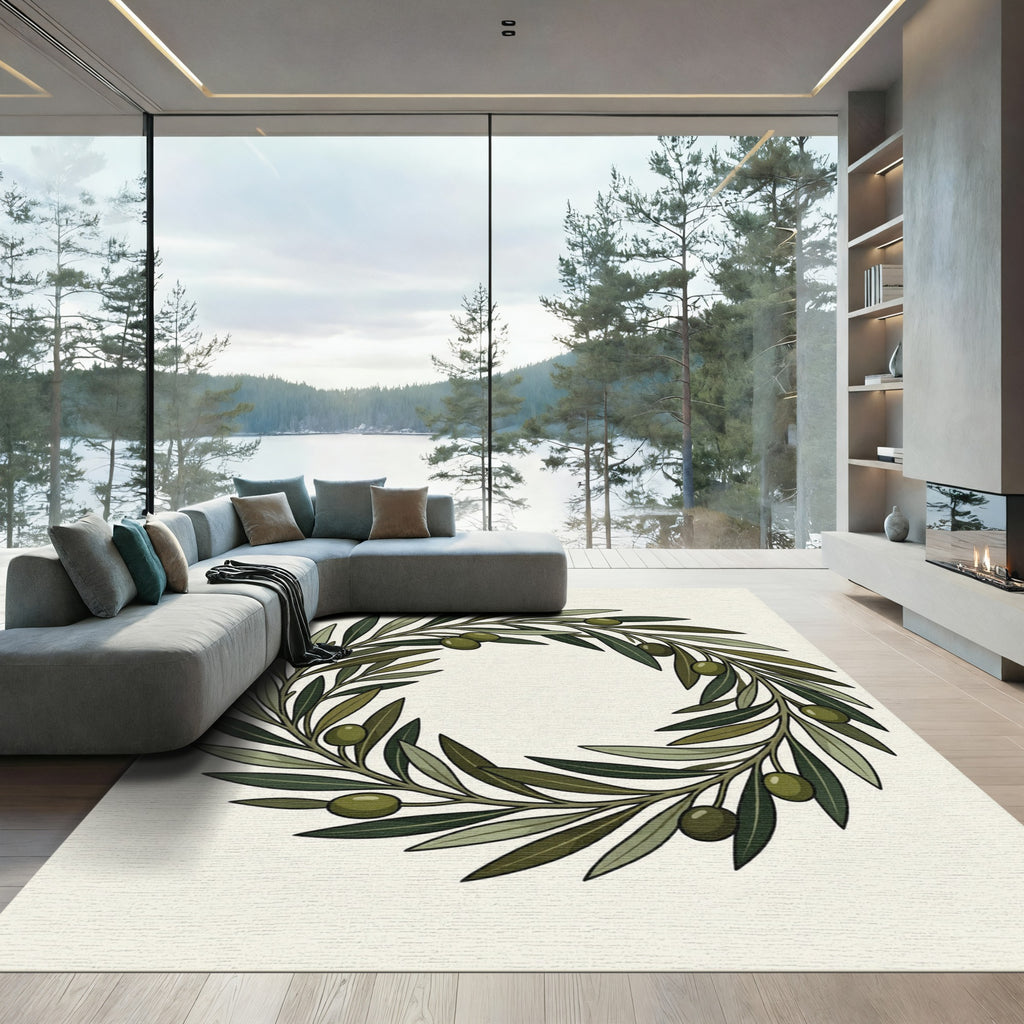 Olive Branch Wreath Botanical Rug