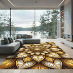 Golden White Detailed Floral Mandala Rug