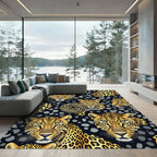Golden Leopard Portraits with Swirl Accent Rug