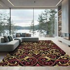Gold and Crimson Baroque Scrollwork Rug