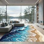 Coastal Azure Wave Abstract Oceanic Art Rug