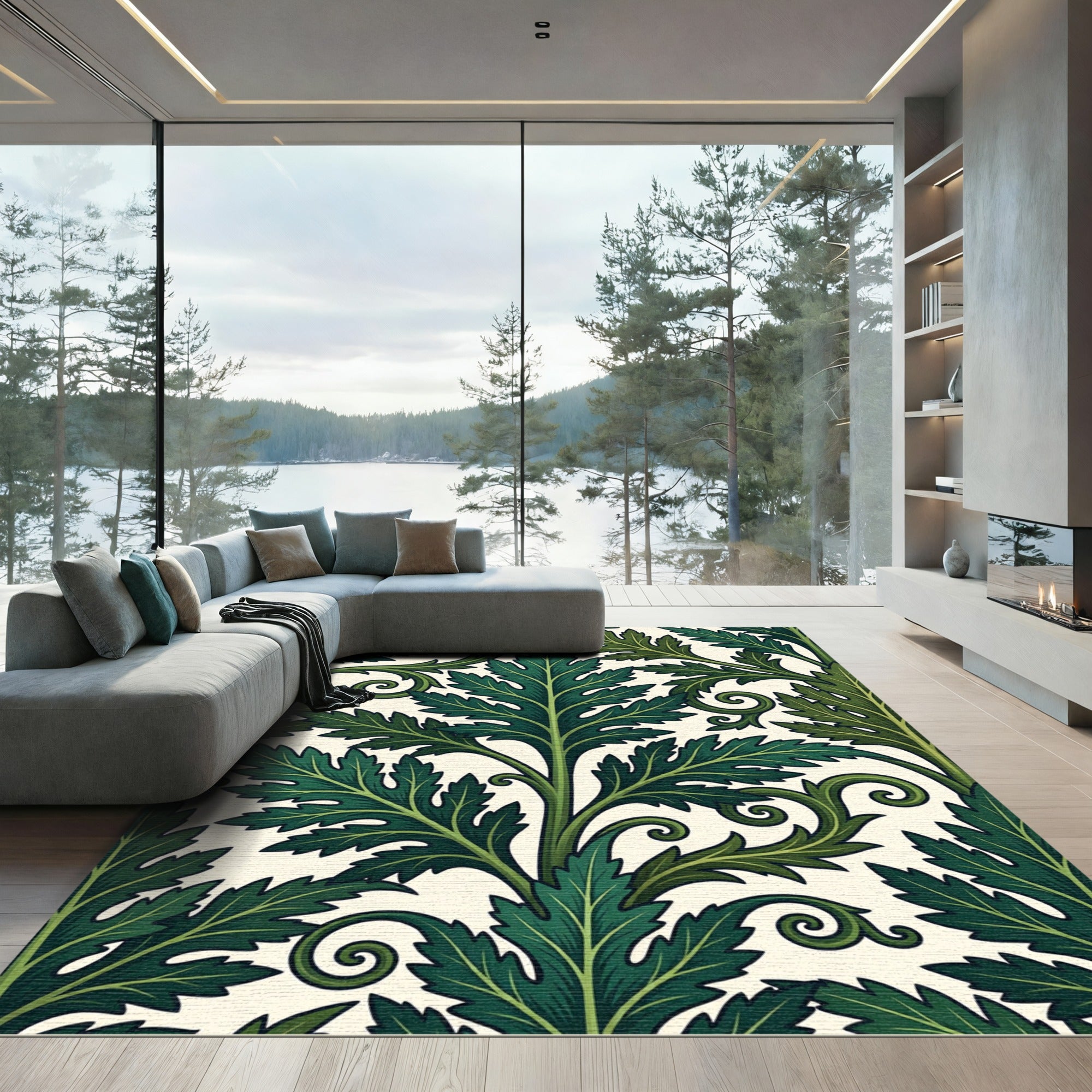 Lush Emerald Acanthus Leaf Scrollwork Rug