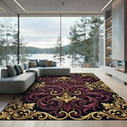 Ornate Burgundy Gold Baroque Scrollwork Rug