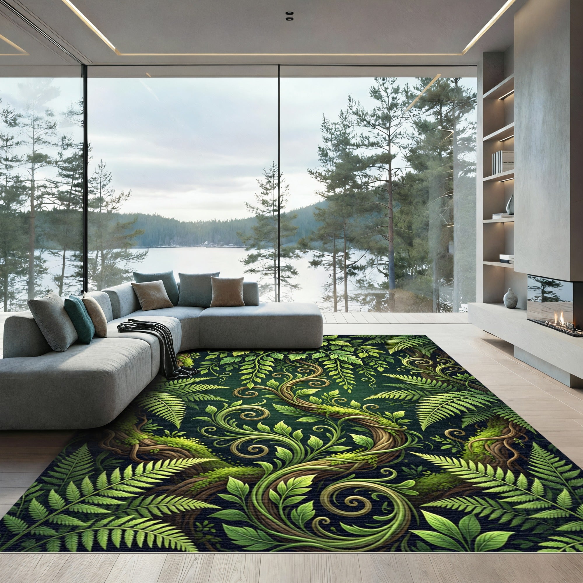 Lush Botanical Fern Forest Vines Rug