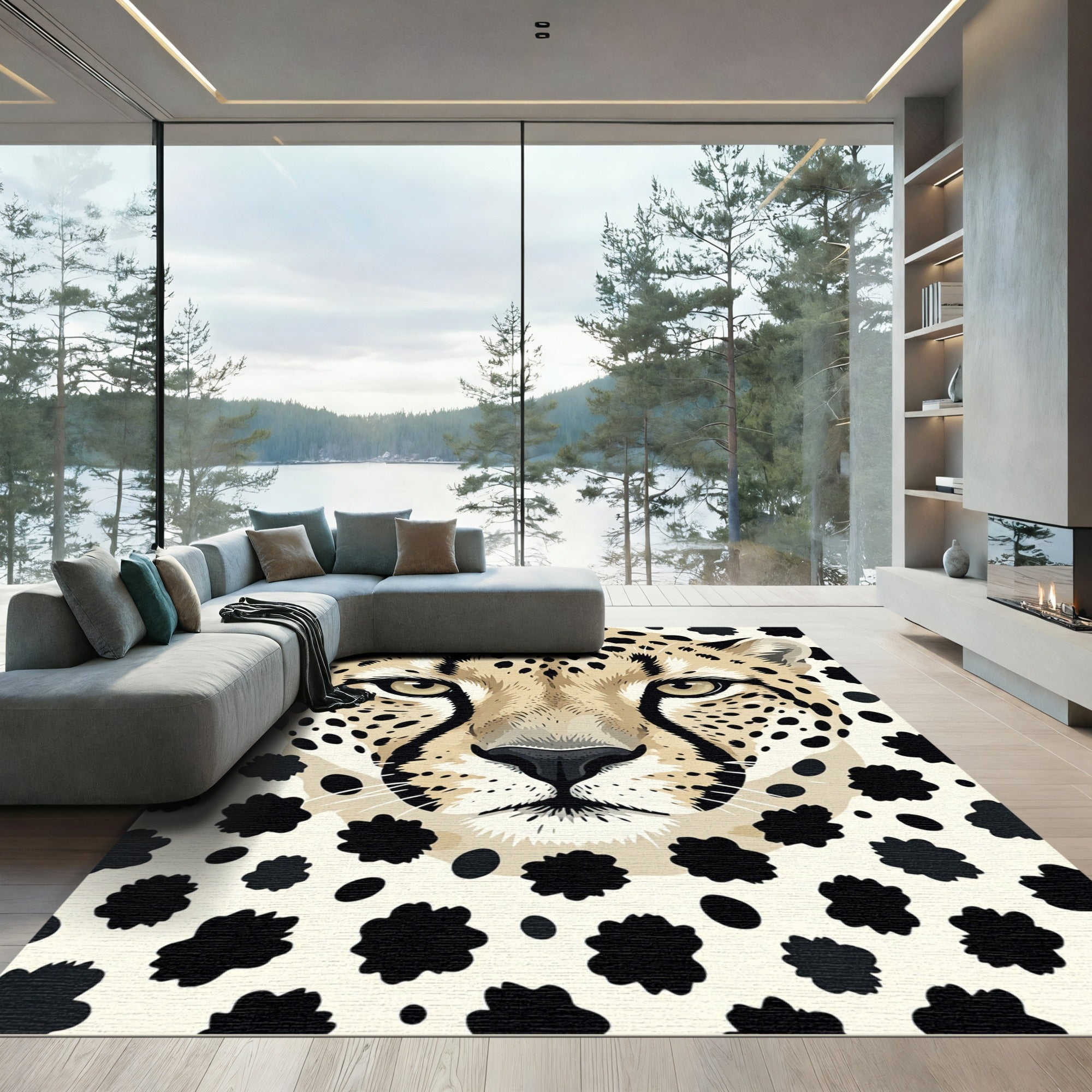 Bold Cheetah Face Black Spot Rug