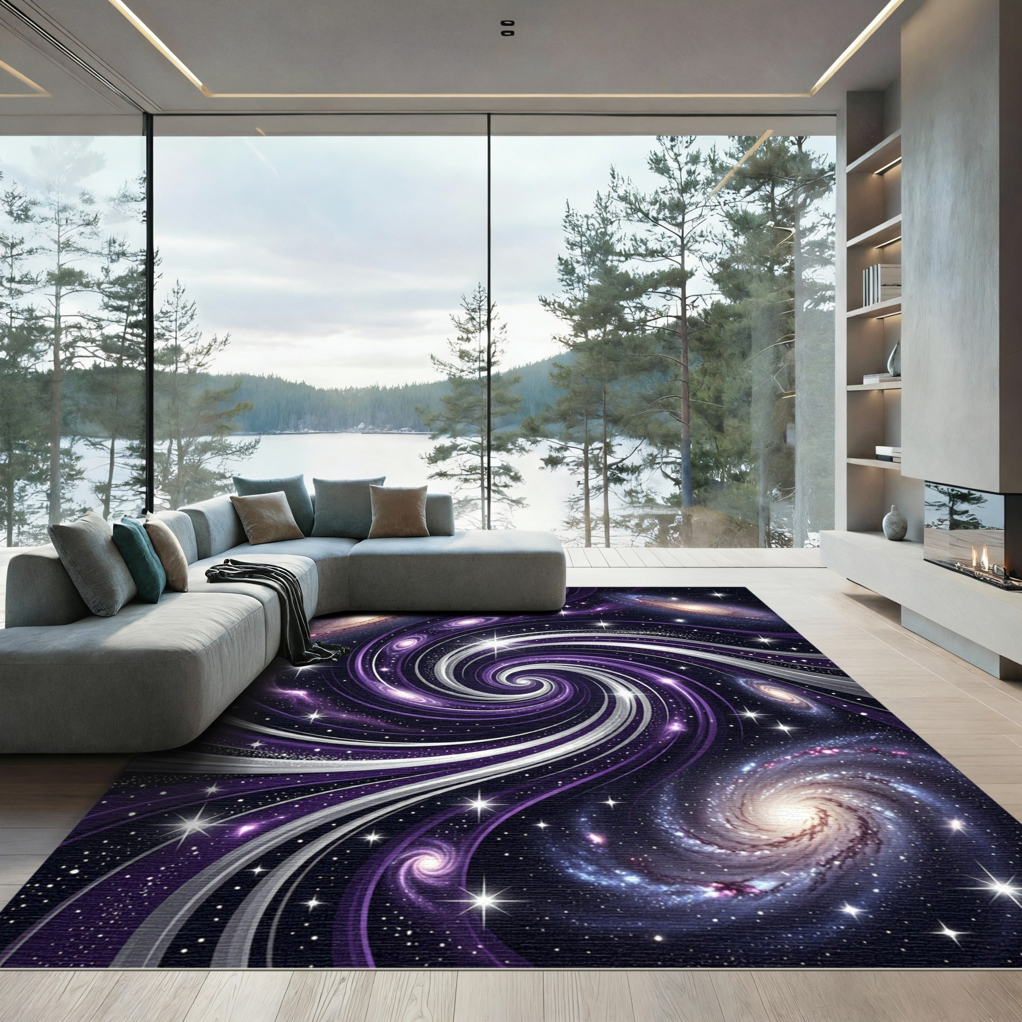Cosmic Purple Galaxy Swirl Celestial Rug