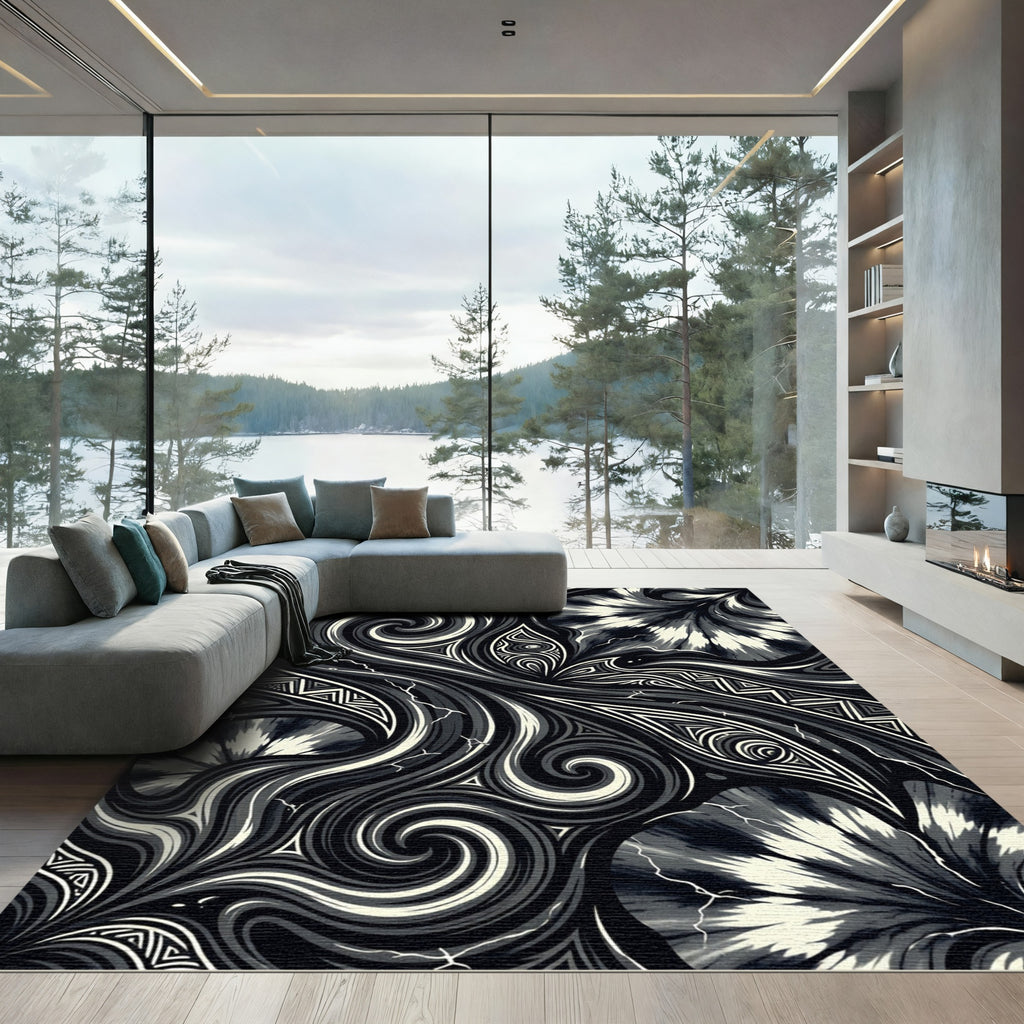 Monochromatic Swirl Tie Dye Composition Rug