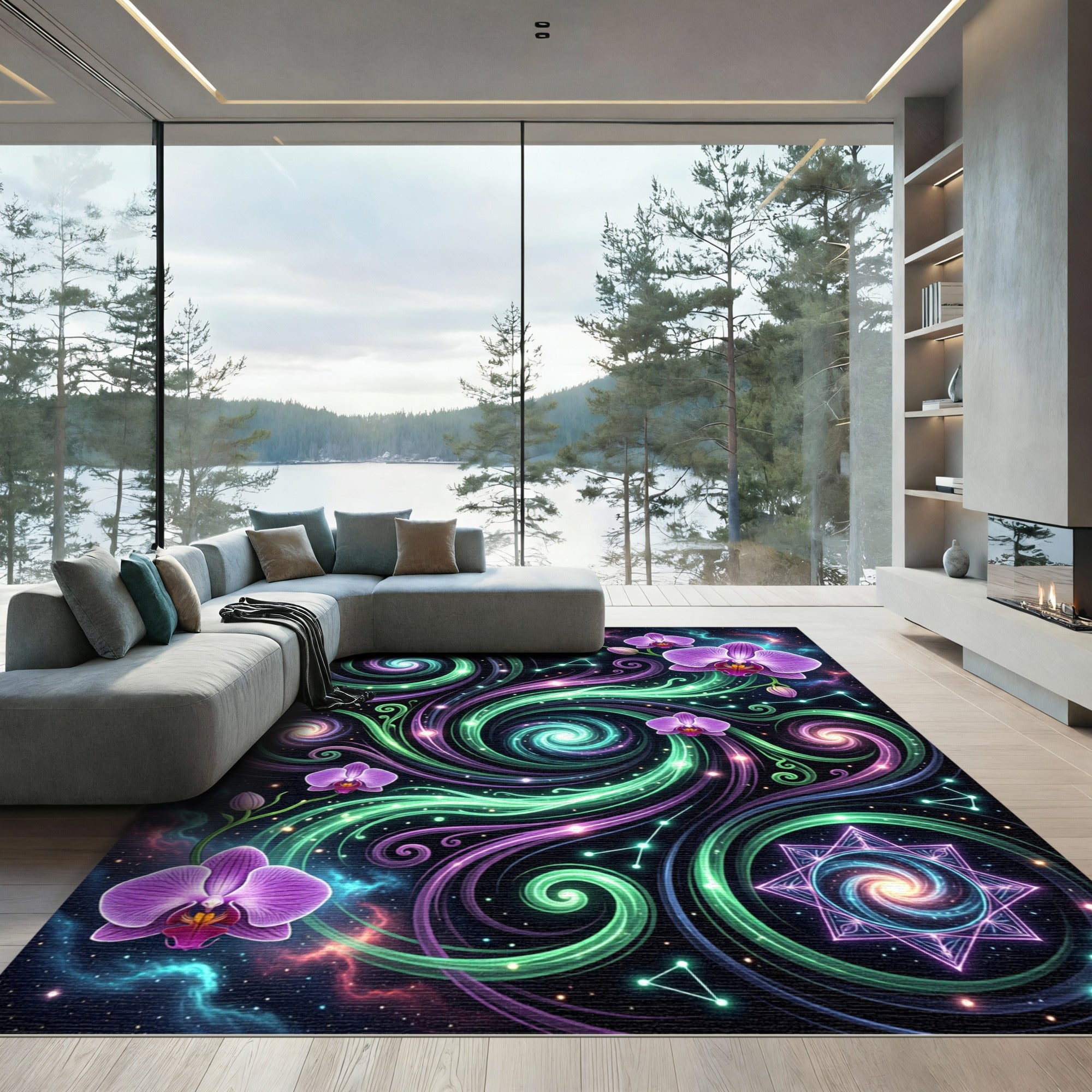 Cosmic Orchid Galaxy Swirl Starry Night Rug