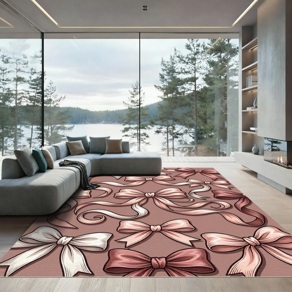 Elegant Blush Satin Ribbon Bows Rug