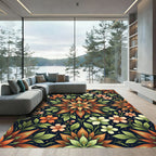 Symmetrical Autumn Floral Botanical Medallion Rug