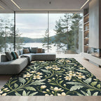 Elegant Cream Floral Dark Botanical Rug