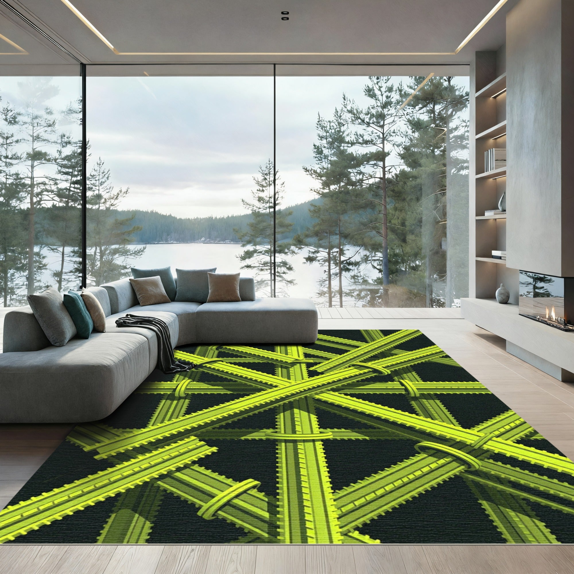 Lime Green Interlocking Geometric Tubing Rug